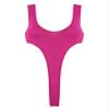 QinCiao Women's See Through High Cut One Piece Backless Thong Brazilian Bikini Monokini Swimsuits Hot Pink One Size view 1
