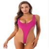 QinCiao Women's See Through High Cut One Piece Backless Thong Brazilian Bikini Monokini Swimsuits Hot Pink One Size view 2