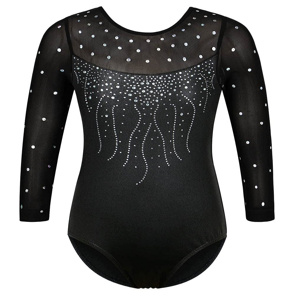 BAOHULU Gymnastics Leotard for Girls Shiny Practice Dancewear B272_Black_5A