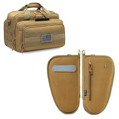 DBTAC Single Padded Pistol Bag Large + Range Bag Medium for 2~4 Pistol (Brown)