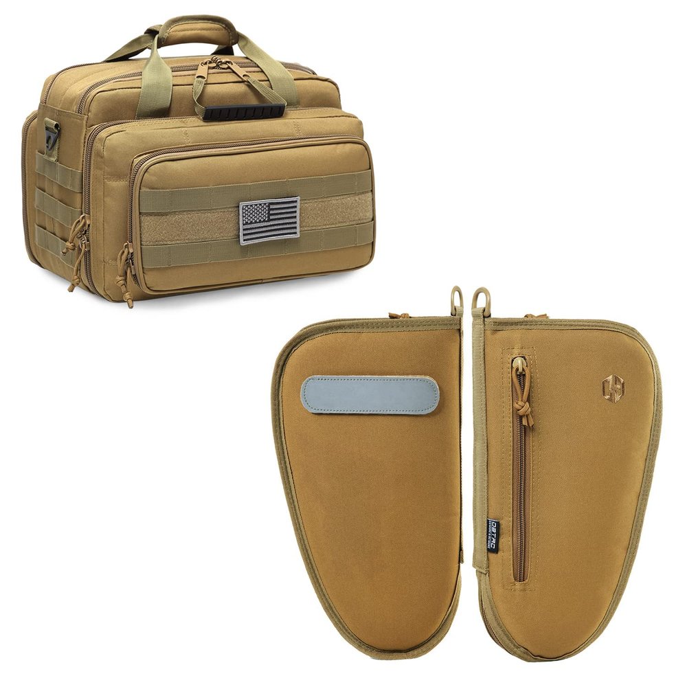 DBTAC Single Padded Pistol Bag Large + Range Bag Medium for 2~4 Pistol (Brown)