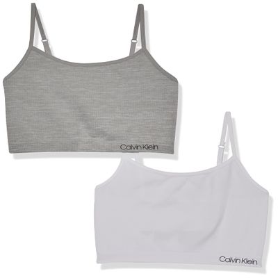 Calvin Klein Kids Girls' Seamless Brami 2-Pack, Heather Grey/White, Large