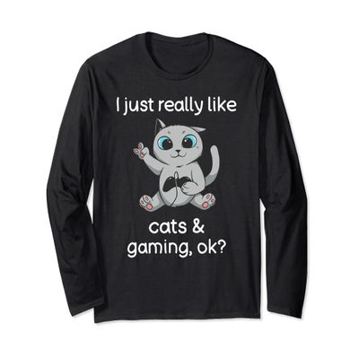 Gamer Shirt Funny Cat Lover Cats and Video Gaming Long Sleeve T-Shirt