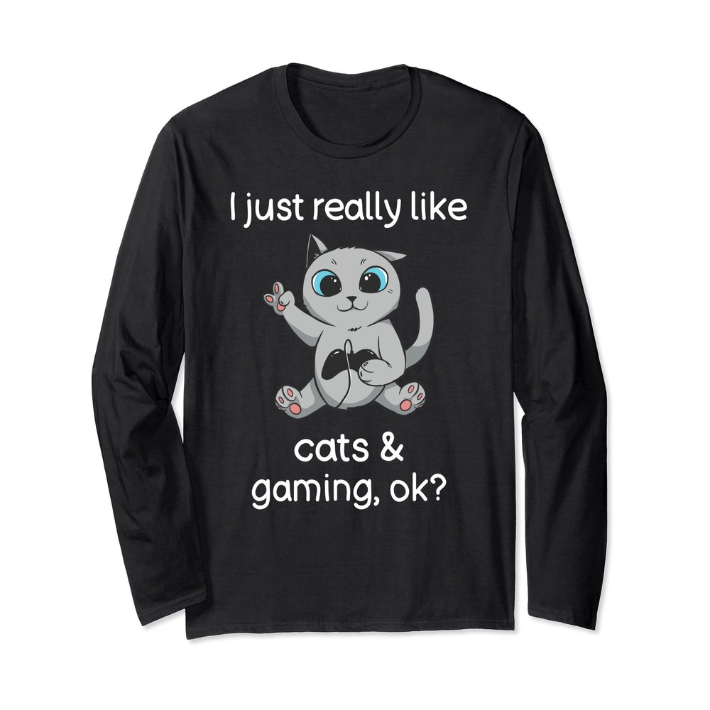 Gamer Shirt Funny Cat Lover Cats and Video Gaming Long Sleeve T-Shirt