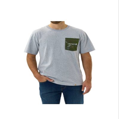 Carhartt Mens T-Shirt Relaxed Fit Heavyweight Short Sleeve Camo Pocket T Shirt, Heather Gray, Small US
