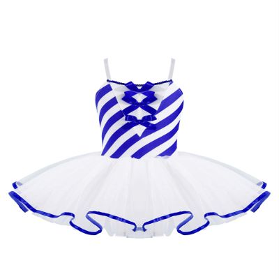 Yartina Kids Girls Christmas Mrs Santa Costume Sequins Striped Dance Tutu Leotard Dress Figure Ice Skating Outfits Blue-White 12 Years