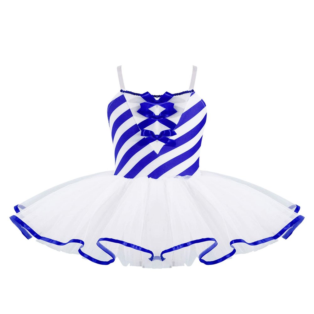 Yartina Kids Girls Christmas Mrs Santa Costume Sequins Striped Dance Tutu Leotard Dress Figure Ice Skating Outfits Blue-White 12 Years