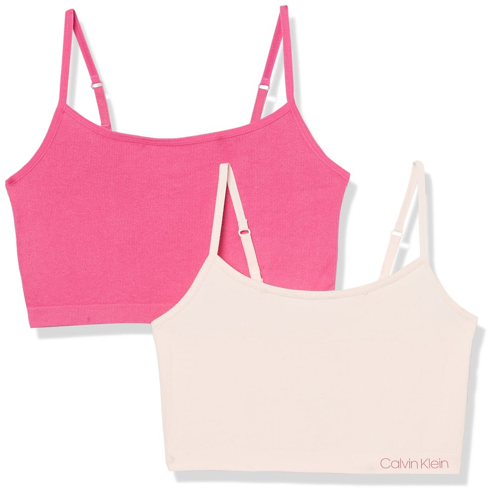 Calvin Klein Kids Girls' Seamless Brami 2-Pack, Crystal Pink/Fuschia Fedora, Large