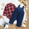 ODASIRA Baby Boy Clothes Infant Outfits Long Sleeve Plaid Bodysuit Romper + Jeans Overalls Jumpsuit Pants Sets Red 0-3 Months 70cm view 3