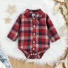 ODASIRA Baby Boy Clothes Infant Outfits Long Sleeve Plaid Bodysuit Romper + Jeans Overalls Jumpsuit Pants Sets Red 0-3 Months 70cm view 4
