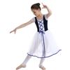 Aislor Girls Lyrical Ballet Leotard Dress Princess Lace-up Front Short Bubble Sleeve Dancewear Performance Costume Navy Blue Velvet 9-10 Years view 2