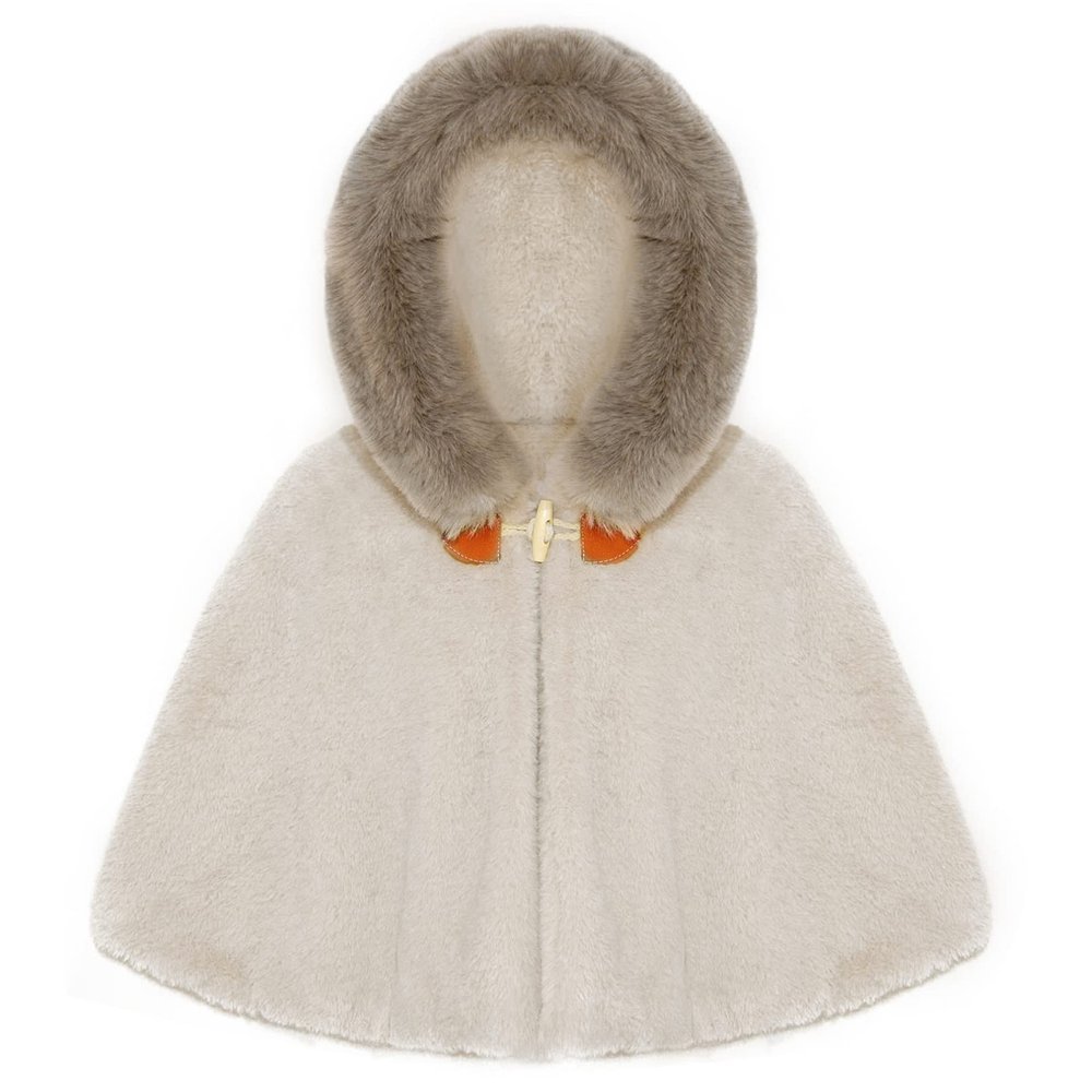 iiniim Baby Toddler Girls Fleece Hooded Capes Poncho Cloak Coat Cartoon Winter Warm Shawl Outwear Khaki 9-12 Months