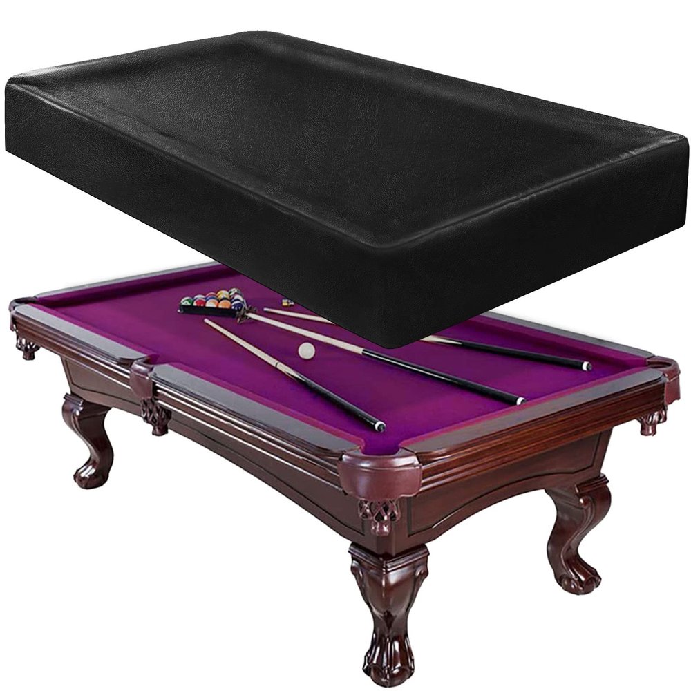 iCOVER Outdoor Pool Table Cover Waterproof Heavy Duty Leatherette Covers for Billiard Tables 8 Feet Black