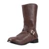 Shije Men's Knight Boots Vintage Medieval Faux Leather Boots Buckle Round Toe Booties Mid Heel Riding Boots Flat Bottomed Boots view 2
