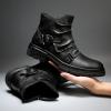 Shije Men's Black Leather Western Cowboy Boots, Size M (US 8), Medium Width, Knee-High, Buckle, Zipper, Solid, Casual, BOOT view 3