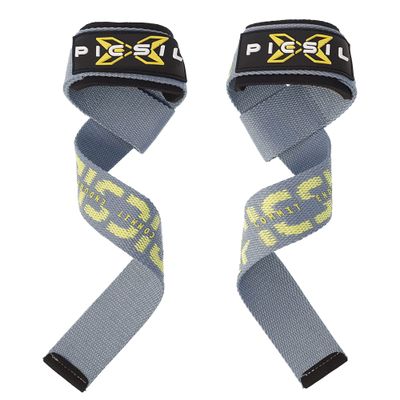 PICSIL - Weight Lifting Straps | Padded Wrist Support & Grips for Powerlifting | Ideal for Gym, Cross Training & Fitness with Hooks | Enhances Grip & Stability | Versatile for Deadlifts | Grey