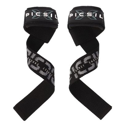 PICSIL - Weight Lifting Straps | Padded Wrist Support & Grips for Powerlifting | Ideal for Gym, Cross Training & Fitness with Hooks | Enhances Grip & Stability | Versatile for Deadlifts | Black