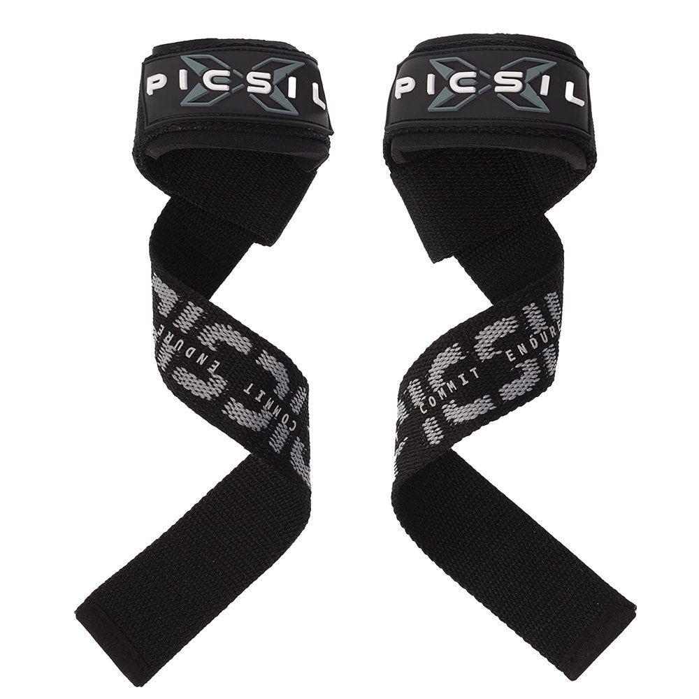 PICSIL - Weight Lifting Straps | Padded Wrist Support & Grips for Powerlifting | Ideal for Gym, Cross Training & Fitness with Hooks | Enhances Grip & Stability | Versatile for Deadlifts | Black