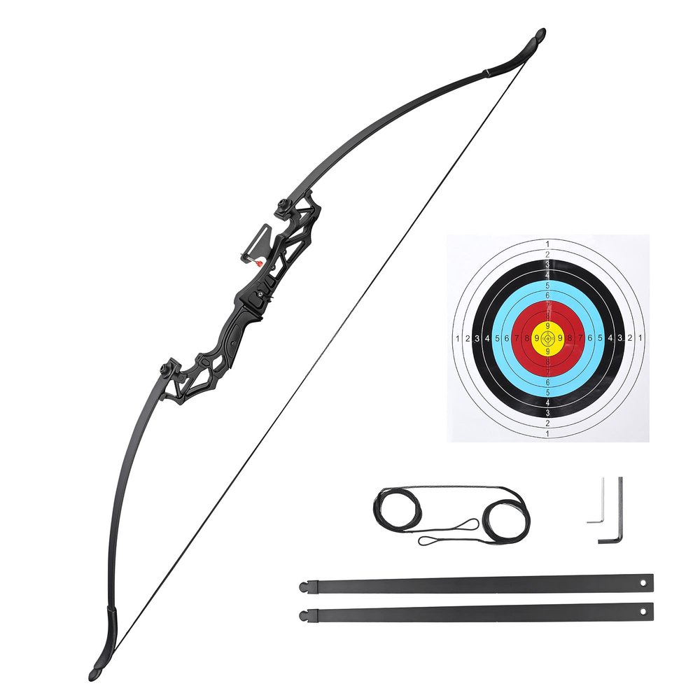 53" Takedown Recurve Bow Right Hand Black Longbow Archery Set for Outdoor Hunting, Horse Riding, Bowfishing, Target Archery