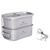 iBasingo 400ML+750ML Titanium Mess Kit Camping Canteen Cups with Folding Handle & Lid & Hanging Ring Outdoor Hiking Backapcking Ultralight Portable Cookware Ti2048C view 1