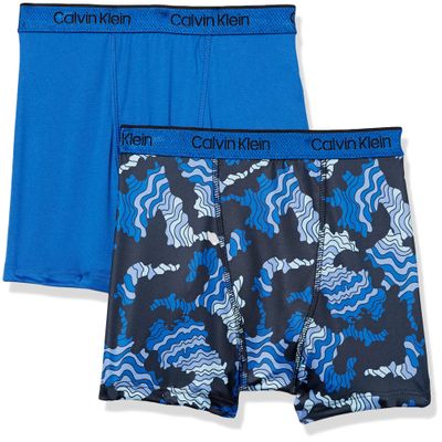 Calvin Klein Kids Boys' Performance Boxer Brief Underwear 2-Pack, Navy Wave/Victoria Blue, Large