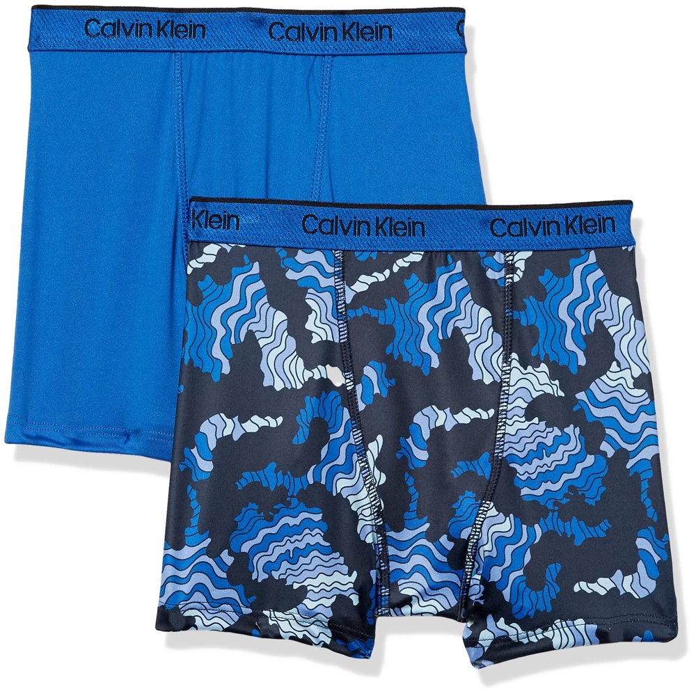 Calvin Klein Kids Boys' Performance Boxer Brief Underwear 2-Pack, Navy Wave/Victoria Blue, Large
