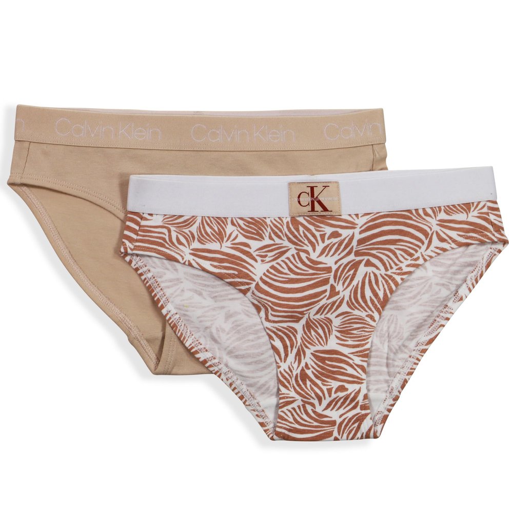 Calvin Klein Kids Girls' Modern Cotton Bikini Underwear 2-Pack, Zebra/Buff Beige Arch, Large