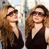 FEISEDY Vintage Pilot Sunglasses Double Bridge Women Men Large Square Thick Frame Trendy Eyewear UV400 B2846 view 4