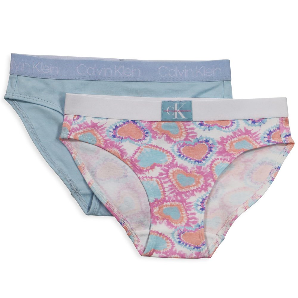 Calvin Klein Girls Modern Cotton 2 Pack Bikini Heart Tie Dye/Empyrean Blue Large