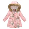 Kids Toddler Baby Girls Boys Fall Light Puffer Floral Print Faux Fur Hoodie Zip Up Fleece Jacket Thick Down Winter Warm Coats Windproof Peacoat Overcoat Outwear Windbreaker Pink-Floral 3-4 Years view 1