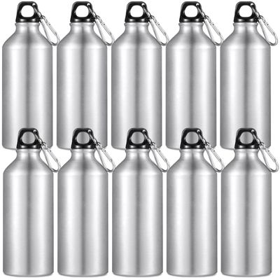 CHENGU 10 Pcs Aluminum Water Bottle 20 oz Reusable Bottles Lightweight Leak Proof Aluminum Sports Travel Bottles with Twist Cap Buckle for Gym, Hiking, Cycling, Camping, Fishing (Silver)