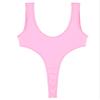 easyforever Women One Piece Solid Color High Cut Thong Swimsuits Leotard Bodysuit Deep U Neck Monokini Pink One Size view 3