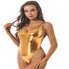 Yihuimin Women's Shiny Metallic High Cut Thongs Leotard Teddy Bodysuit One Piece Monokini Swimsuit Gold One Size view 3