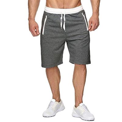 Kaxiya2021 Men's Drawstring Sweat Short Pants Elastic Waist Baggy Flat Front Shorts Zipper Pockets Half Trousers Joggers (Medium,Dark Gray)
