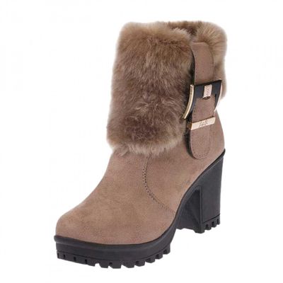 ZBYY Womens Warm Faux Fur Mid Calf Boots Thick heel Winter Round Toe Walking Snow Boots Mid Heel Outdoor Riding Booties