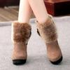 ZBYY Womens Warm Faux Fur Mid Calf Boots Thick heel Winter Round Toe Walking Snow Boots Mid Heel Outdoor Riding Booties view 2