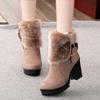 ZBYY Womens Warm Faux Fur Mid Calf Boots Thick heel Winter Round Toe Walking Snow Boots Mid Heel Outdoor Riding Booties view 3