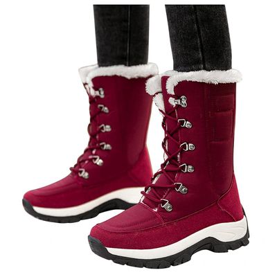 ZBYY Women's Warm Faux Fur Lined Mid Calf Winter Snow Boots Lace-up Mid-Calf Boots Walking Comfort Outdoor Booties