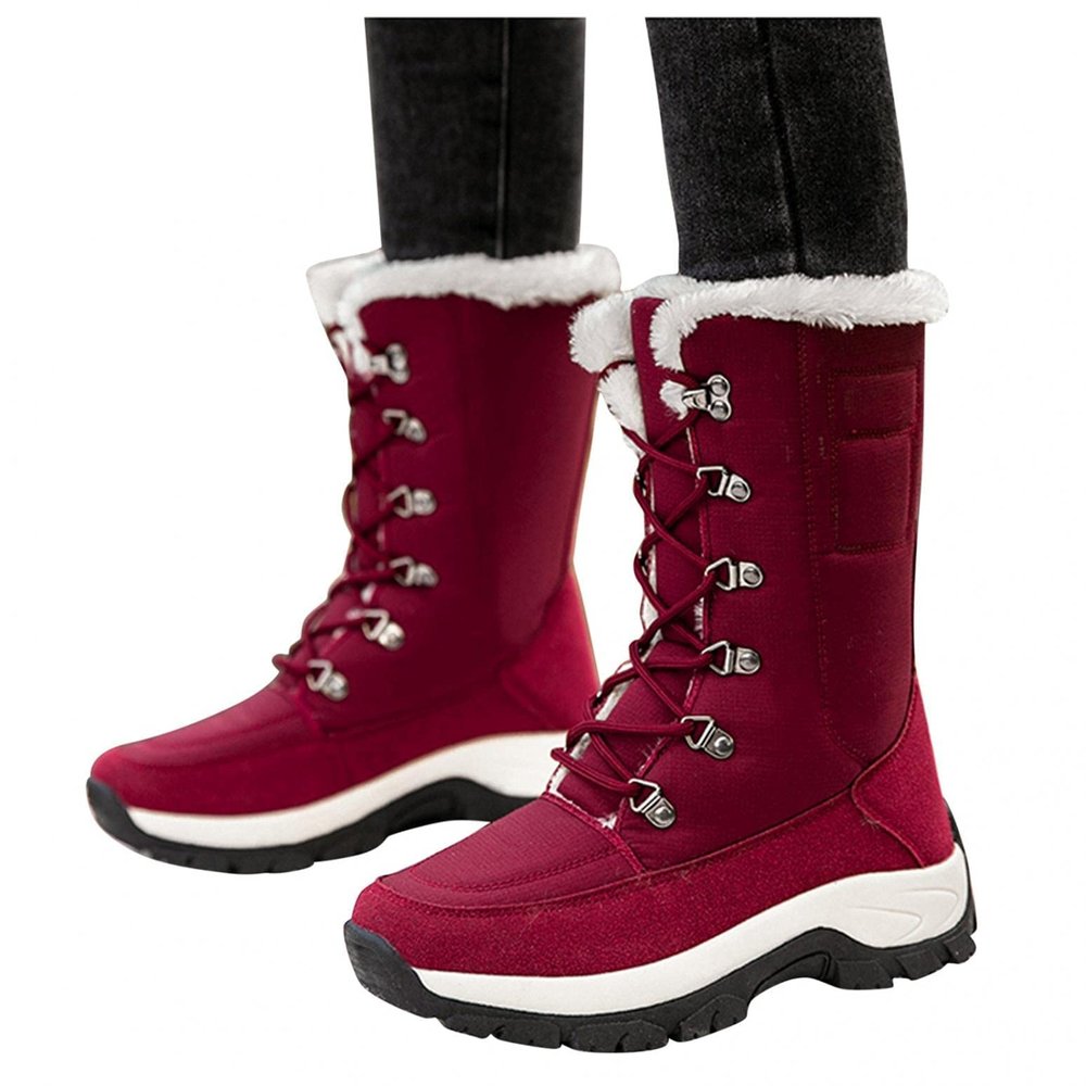 ZBYY Women's Warm Faux Fur Lined Mid Calf Winter Snow Boots Lace-up Mid-Calf Boots Walking Comfort Outdoor Booties