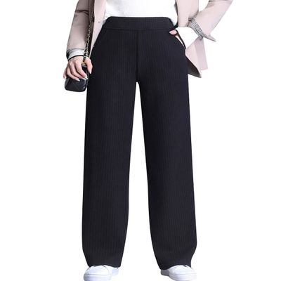 Snoly Women's Autumn Winter Thick Knitting Casual High Waist Wide Leg Drape Loose Casual Straight Mopping Pants (Medium, 1#Black)