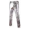 Men's Pu Leather Trousers Casual Night Club Metallic Moto Trousers Skinny Straight Leg Slim Fit Faux Skin Pants (Large,Silver) view 1