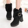 ZBYY Womens Warm Faux Fur Mid Calf Boots Thick heel Winter Round Toe Walking Snow Boots Mid Heel Outdoor Riding Booties view 2