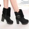 ZBYY Womens Warm Faux Fur Mid Calf Boots Thick heel Winter Round Toe Walking Snow Boots Mid Heel Outdoor Riding Booties view 3
