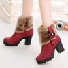 ZBYY Womens Warm Faux Fur Mid Calf Boots Thick heel Winter Round Toe Walking Snow Boots Mid Heel Outdoor Riding Booties view 2