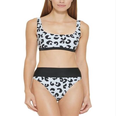DKNY Womens Printed High-Waist Swim Bottom Separates Blue M