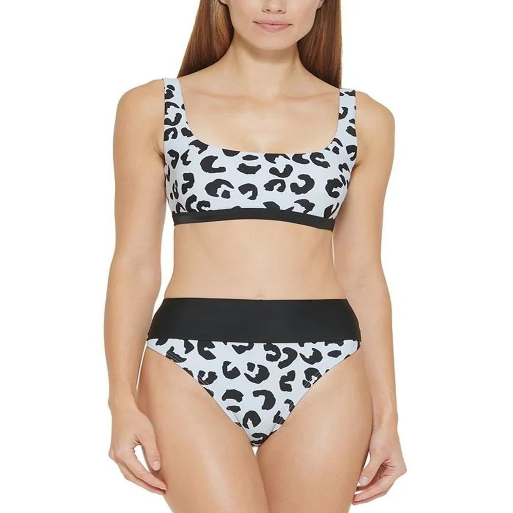 DKNY Womens Printed High-Waist Swim Bottom Separates Blue M
