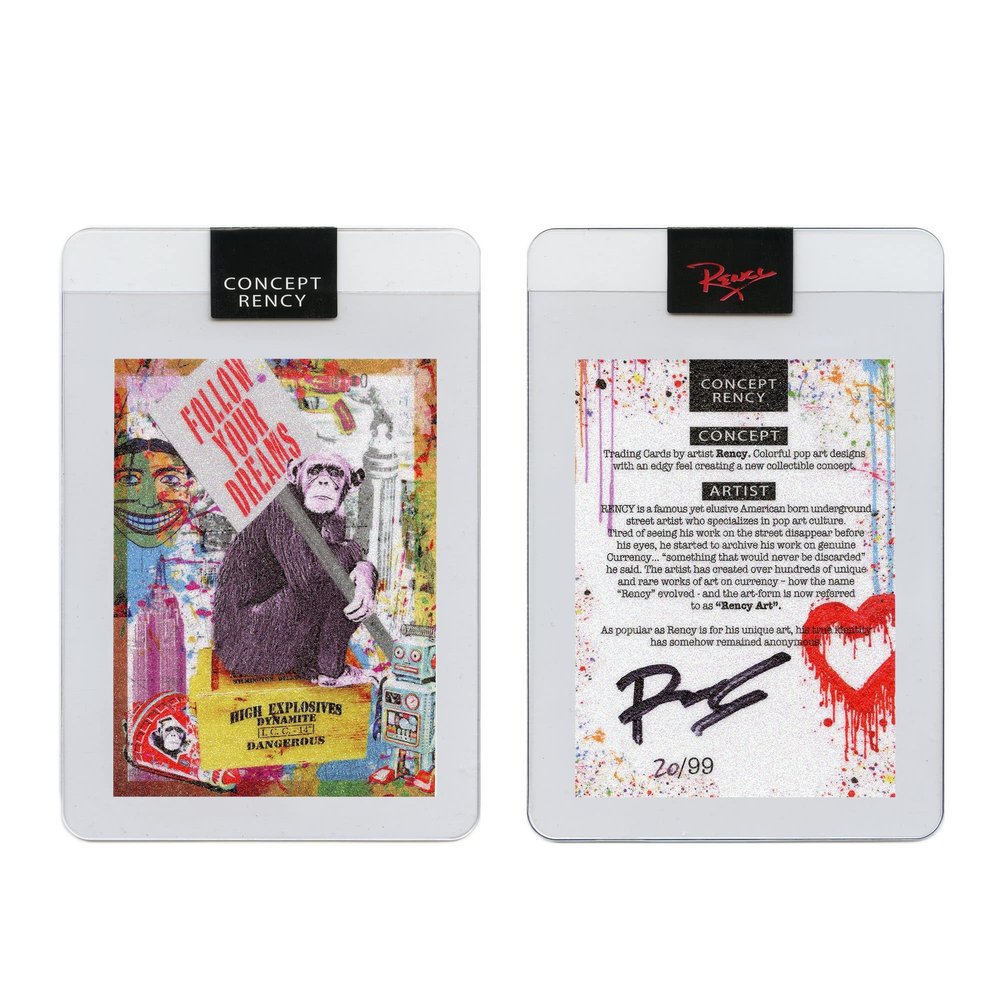 Diamond Dust Trading Card Hand-Signed by Artist Rency & Serial Numbered of only 99 - Dynamite Monkey Follow Your Dreams