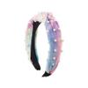 LUX ACCESSORIES Tie Dye Velvet Faux Pearl Embellished Statement Knot Headband view 3