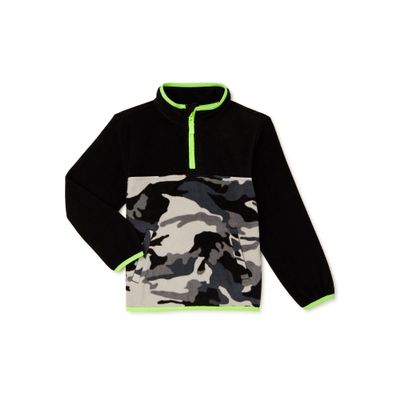 Wonder Nation Clothing Boy's Quarter Zip Pullover (Black Camo, XL)