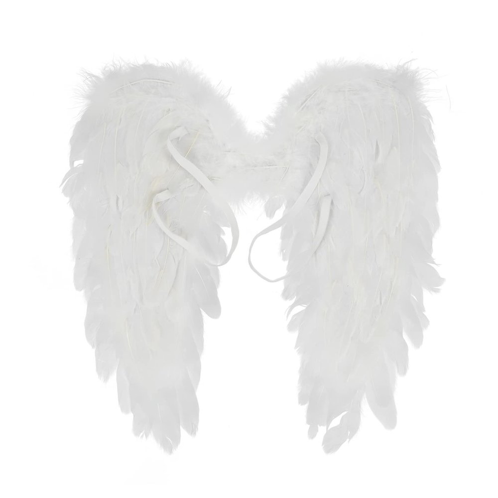 JEATHA Girs Adults Feather Angel Wings Black White Fairy Wings Fancy Dress Costume for Masquerade Halloween Theme Party White Size B One Size